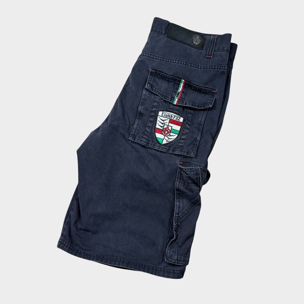 Eight732 Men’s Cargo Shorts Black Size 34 Y2K Baggy Italia Streetwear Tactical